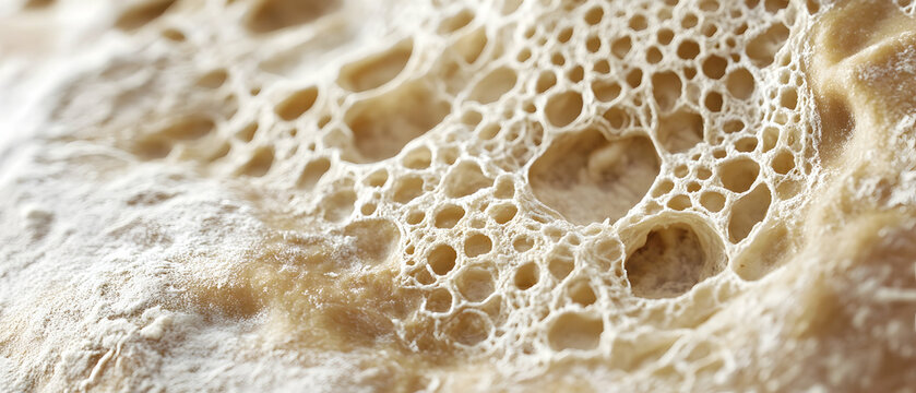 Macro photo of yeast actively fermenting in organic dough, highlighting the intricate fermentation process  -