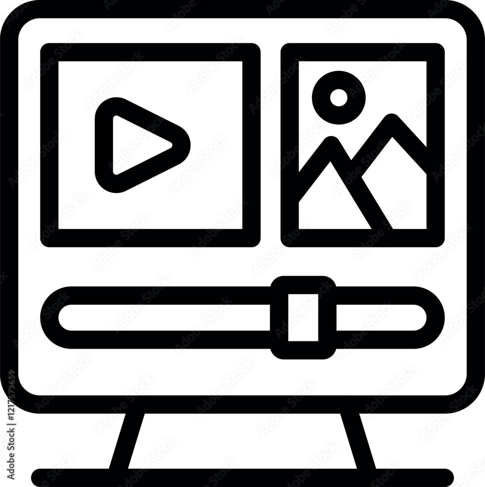 Poster video editing software on computer monitor showing video and image content with timeline slider for 