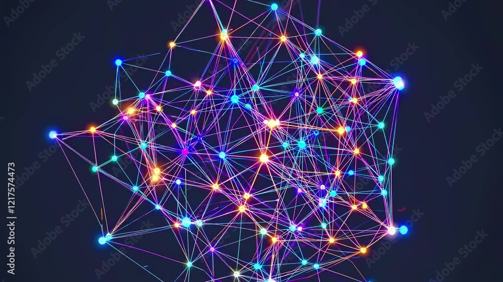 Poster exploring the intricate connections of a digital network illuminated with vibrant colors