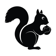 squirrel with nut vector illustration silhouette on white background