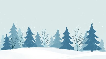 Obraz premium illustration of snow-covered trees, featuring simple shapes and cool colors