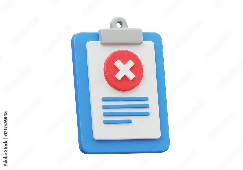 Poster a 3d rendering of a blue clipboard with a white sheet attached to it isolated on white background