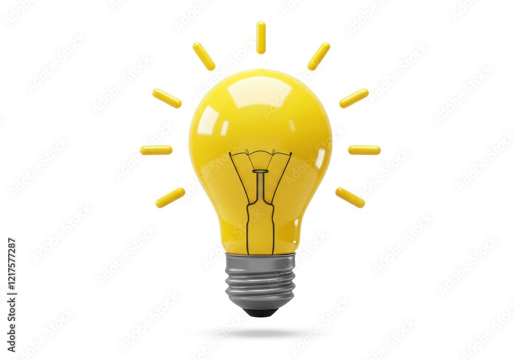 Aufkleber a 3d representation of a yellow lightbulb with a shiny surface and a gray screw base isolated on whi