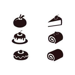 delicious cup chocolate cheese birthday cream cake hot dog  pudding and bakery baked food item silhouette icon collection set vector art flat design illustrations
