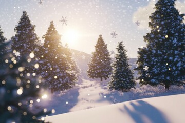 Fototapeta premium A mountain peak glowing under the golden light of a winter sunrise. Generative AI