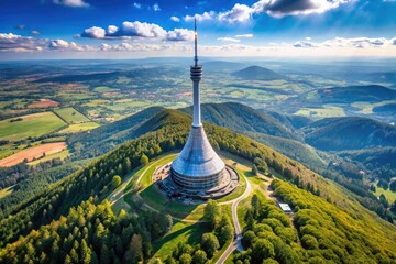 Jested Mountain Tower: a Liberec icon, offering breathtaking aerial views of the Czech Republic landscape.