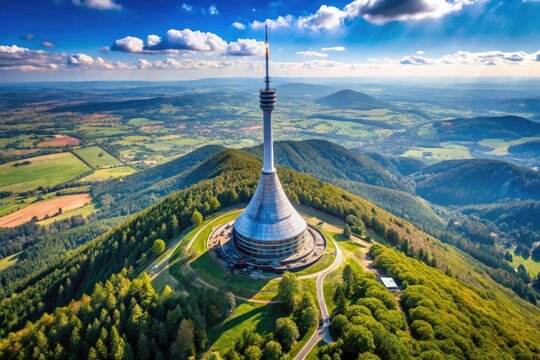 Jested Mountain Tower: a Liberec icon, offering breathtaking aerial views of the Czech Republic landscape.