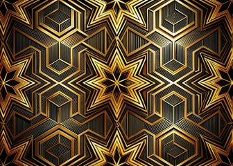 Luxurious black and gold geometric wallpaper. Abstract, long-exposure artistry defines elegant design.