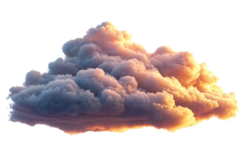 A soft cloud with warm sunset tones of pink, orange, and gold, fully isolated PNG transparent.