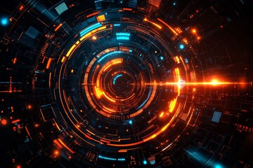 Obraz premium Vibrant digital abstract illustration featuring circular patterns and bright colors in a futuristic design