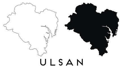 Ulsan map outline and black silhouette vector