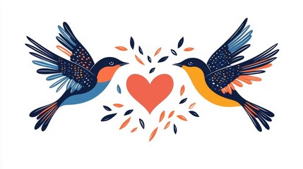 Obraz premium Illustration of two birds symbolizing love and connection.