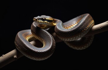 Obraz premium alert green tree python coiled around branch