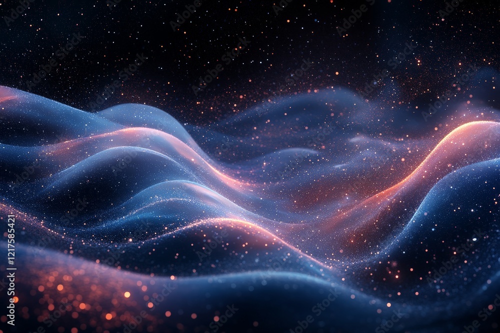 Poster colorful waves of light create a mesmerizing cosmic landscape filled with sparkles and depth