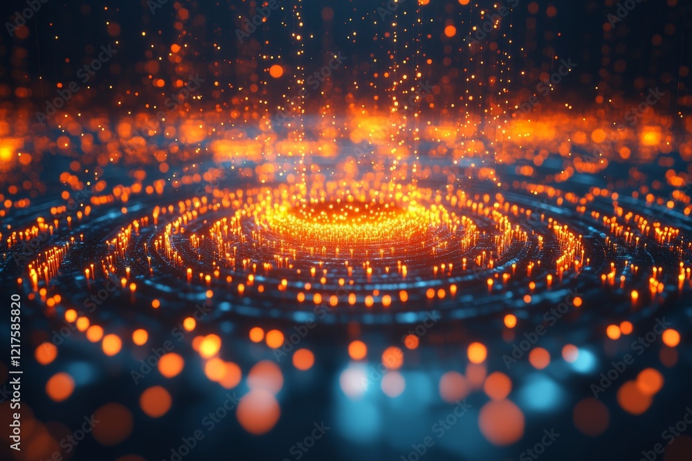 Poster swirling orange and blue particles create a mesmerizing visual display of energy and motion in a dig