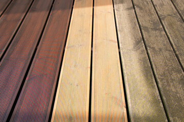 Weathered wood renovation before and after effect, grey, clean, stain