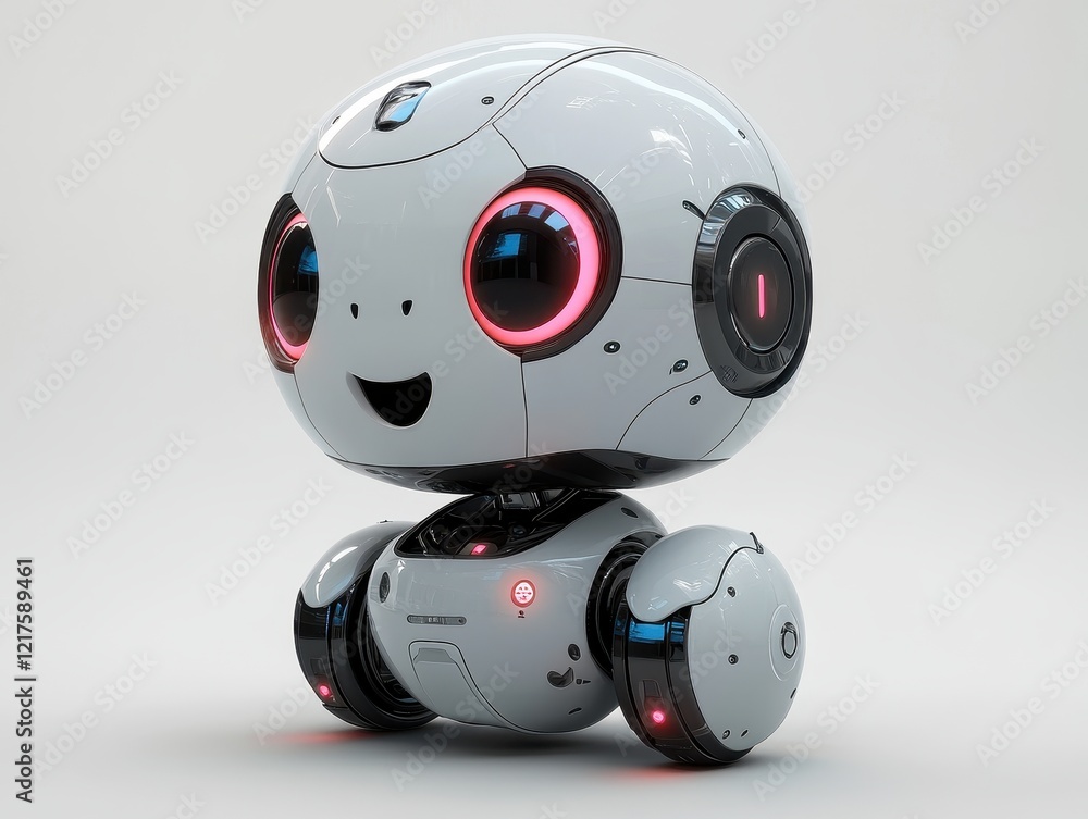 Poster a friendly robot with a round head and wheels, designed for interaction.