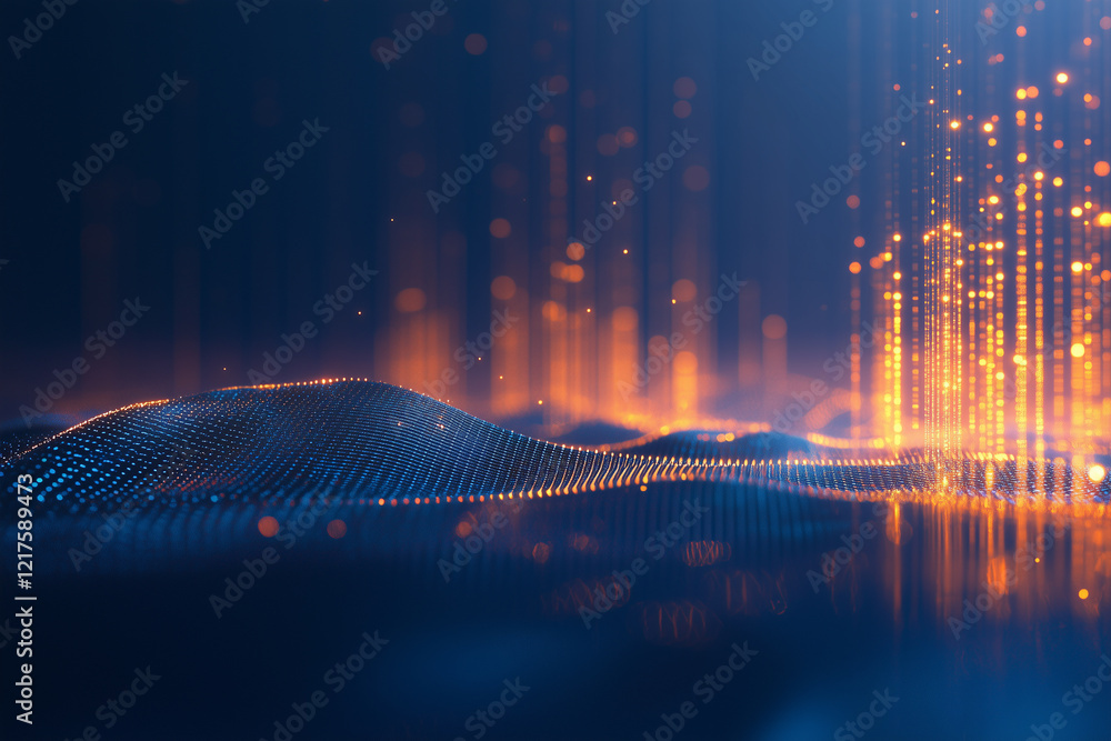 Aufkleber glowing digital waveform with shimmering lights creates a captivating visual effect in a dark space