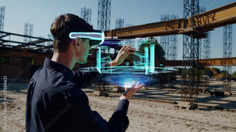 Poster exploring virtual architecture with augmented reality technology on a construction site