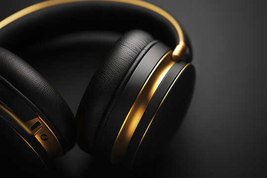 Luxurious black and gold podcast branding showcases high-end audio equipment for a premium listening experience - Powered by Adobe