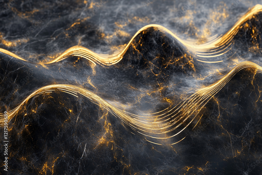 Aufkleber artistic display of shimmering gold and silver soundwaves intertwined in dynamic form and texture