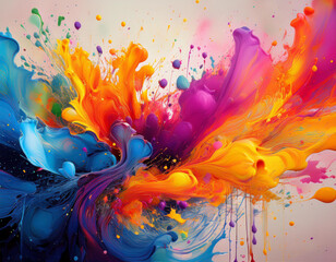 Vibrant ink splashes forming an abstract expressionist art.