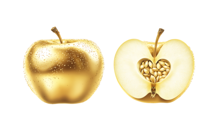 gold apple half isolated on white background PNG.AI GENERATED