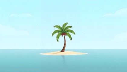 Obraz premium Lonely Palm Tree on Tropical Island Beach Scene