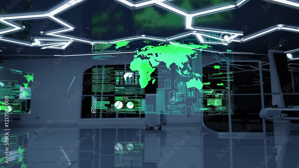 Aufkleber high-tech control room with digital maps and data analysis displaying urban landscapes