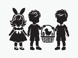 High-Quality Children Carrying Easter Baskets Silhouette Vector for Easter-Themed Projects