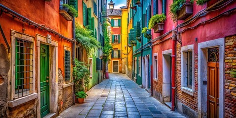 Fototapeta premium Stunning Venetian architecture lines Calle Varisco, Italy's narrowest streetâ€”a photographer's dream alleyway.