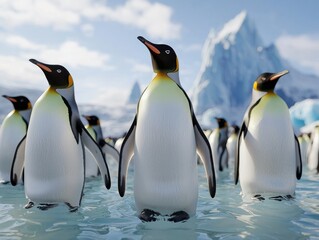 Fototapeta premium Penguins swimming gracefully in icy waters antarctica wildlife photography calm environment close-up perspective