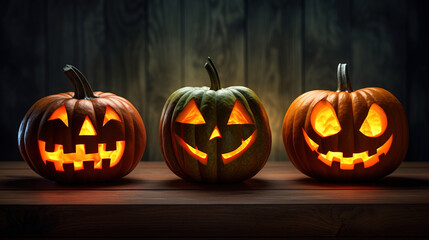 Spooky Jack-O'-Lanterns on Halloween Night