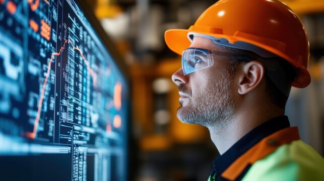 A closeup of a workers eye focused on a screen displaying a complex algorithm symbolizing the analytical skills required to harness machine learning for predictive maintenance.