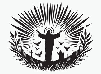 High-Quality Jesus Risen Silhouette Vector Design - Great for Faith-Based Graphics and Easter Cards