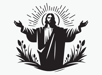 High-Quality Jesus Risen Silhouette Vector Design - Great for Faith-Based Graphics and Easter Cards