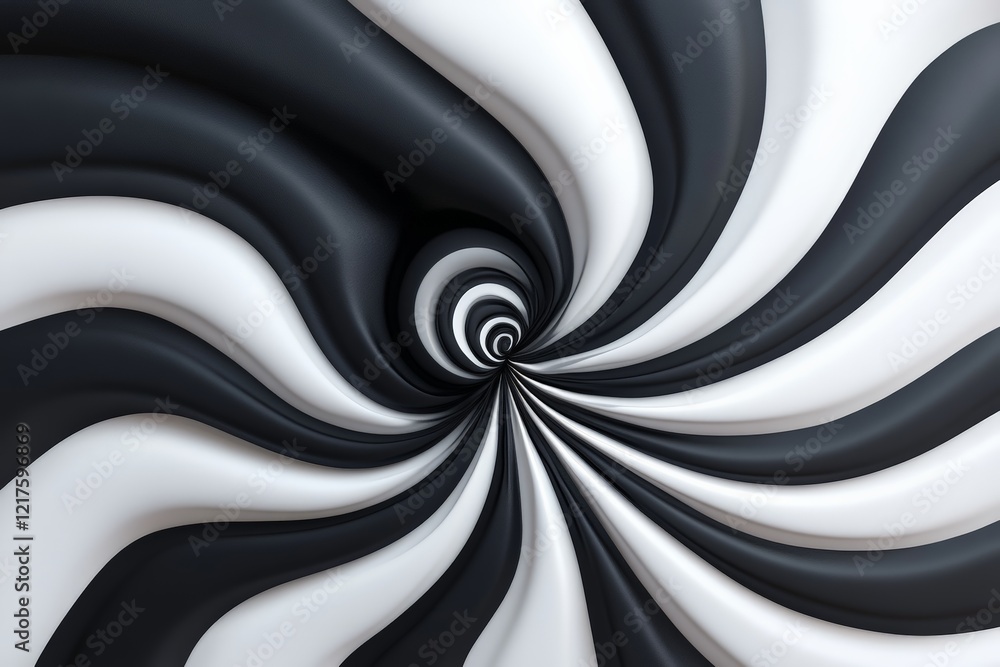 Poster swirling black and white patterns create a mesmerizing optical illusion