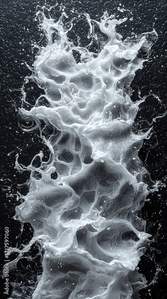 Poster dynamic translucent waves in fluid motion black background -detail textures artistic concept