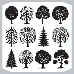 Creative Tree Silhouette Collection Olive Banyan and Other Iconic Trees
