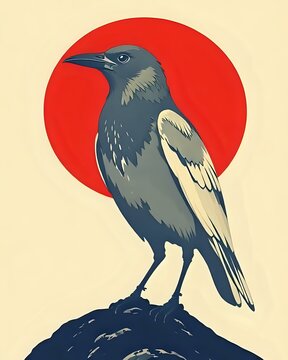illustration vectorielle d'un corbeau noir entour&eacute; d'un cercle rouge