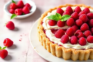 image en gros plan d'une tarte aux framboises