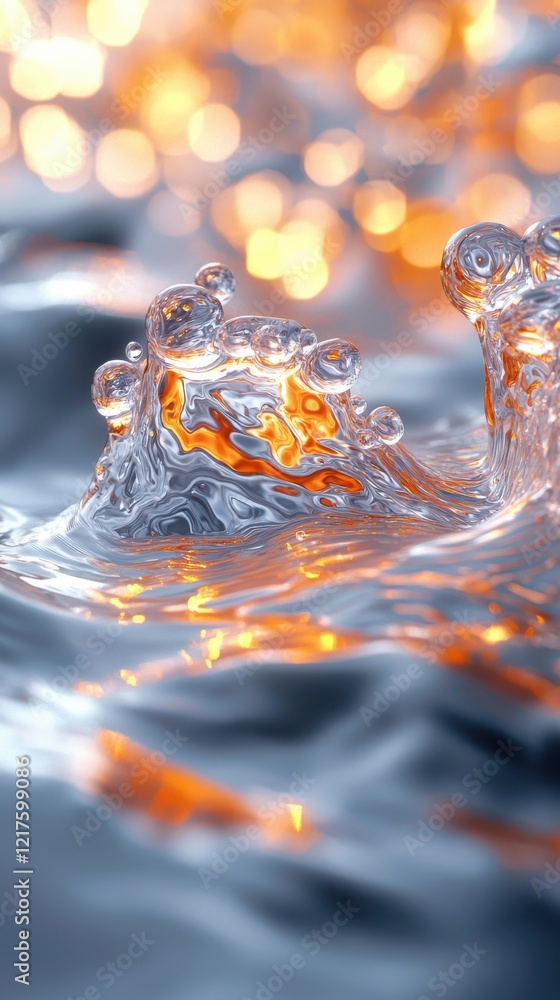 Poster dynamic water splashing action abstract background fluid textures vivid colors close-up view hyper- 