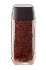 Instant coffee in glass jar with brown cap isolated