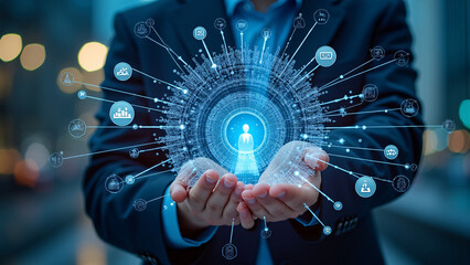 Fototapeta premium Digital Human Resource Management and Business Network Technology Concept