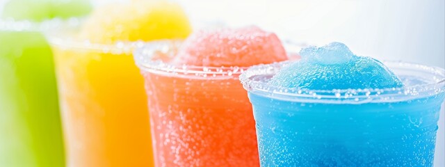 Colorful frozen slush drinks. Image for smoothie bar advertising and menu. 