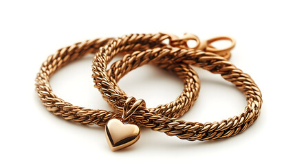 ? A pair of matching couple bracelets with heart-shaped charms isolated on white background in HD