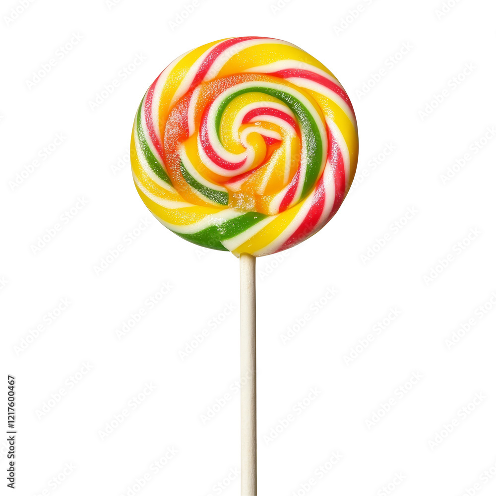 Poster colorful lollipop with swirls on a stick captured against a transparent background for a vibrant des