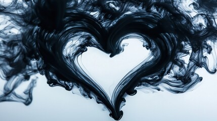 A swirling black ink design forms a heart shape, creating a captivating visual effect against a light background.