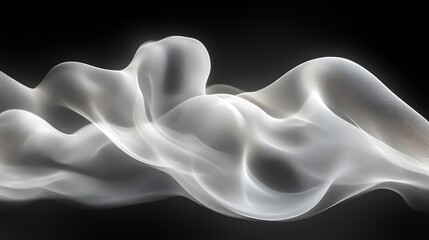Abstract White Flowing Fabric Design Against Black Background