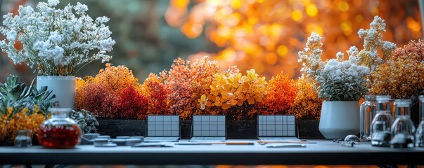 Autumn floral arrangement outdoor garden nature photography colorful foliage close-up view seasonal beauty